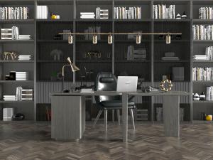 现代黑色实木书柜书桌椅组合