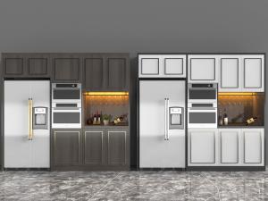 新中式嵌入冰箱的酒柜3d模型 新中式嵌入冰箱的酒柜