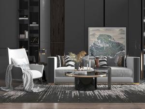 现代金属底座的多人沙发休闲椅组合