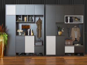 现代实木带卡座的玄关装饰鞋柜