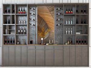 新中式咖啡色酒柜3d模型 新中式咖啡色酒柜