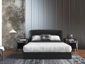 现代黑色带弧度床头的双人床