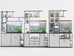 现代嵌入鱼缸水族的装饰柜