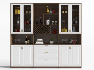 北欧深实木柜体白色柜门的酒柜3d模型 北欧深实木柜体白色柜门的酒柜