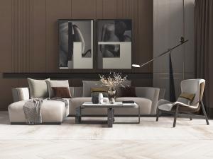 现代转角布艺多人沙发休闲椅子组合