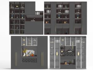 现代黑色玻璃柜门酒柜3d模型 现代黑色玻璃柜门酒柜