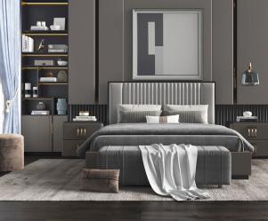 现代双人床床尾凳