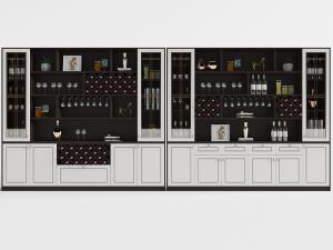 新中式带酒杯架的酒柜3d模型 新中式带酒杯架的酒柜