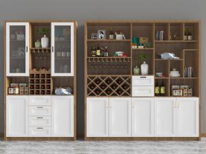 北欧实木柜体白色柜门的酒柜3d模型 北欧实木柜体白色柜门的酒柜