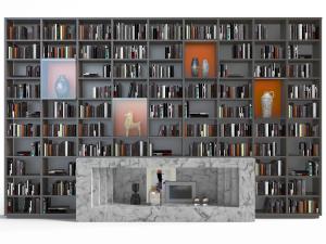 现代装饰大理石壁炉的装饰书柜