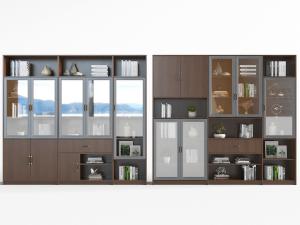 现代实木装饰玻璃柜门的收纳书柜
