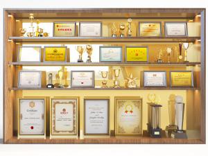 装饰柜里的奖状奖杯奖牌3d模型 装饰柜里的奖状奖杯奖牌