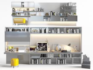 现代组合书桌的装饰收纳置物柜3d模型 现代组合书桌的装饰收纳置物柜