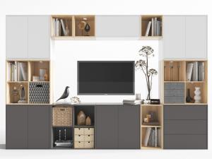 北欧撞色拼接实木装饰储物电视柜