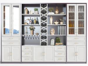 北欧白色柜门的酒柜3d模型 北欧白色柜门的酒柜