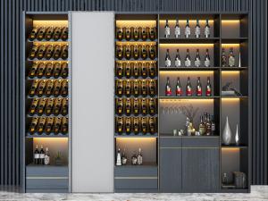 现代黑色镶嵌金边的开放式酒柜3d模型 现代黑色镶嵌金边的开放式酒柜