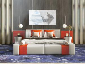 现代皮质床头双人床床尾凳