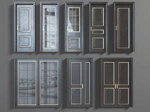 新中式装饰金边框的黑色平开门推拉门