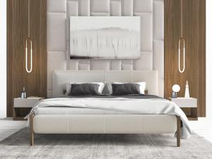 现代白色布艺双人床床头柜