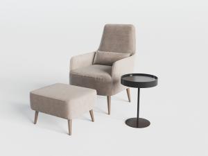 北欧布艺单人沙发脚踏3d模型 北欧布艺单人沙发脚踏