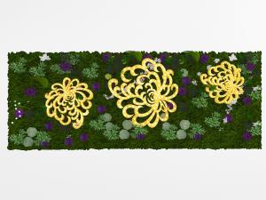 装饰菊花灯饰的植物背景墙