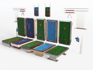 现代带球杆的台球娱乐桌