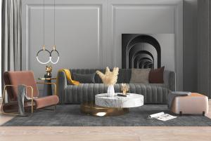 现代轻奢灰色多人沙发茶几组合