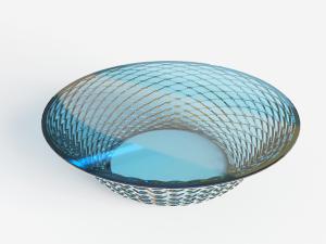 带有菱形纹理的蓝色玻璃碗