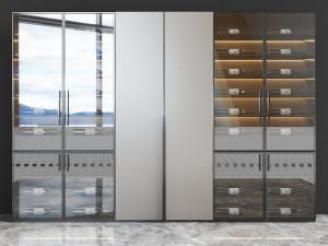 新中式两边玻璃柜门的酒柜3d模型 新中式两边玻璃柜门的酒柜