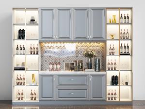 简欧美式灰蓝色酒柜3d模型 简欧美式灰蓝色酒柜