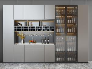 新中式装饰玻璃柜门的酒柜3d模型 新中式装饰玻璃柜门的酒柜