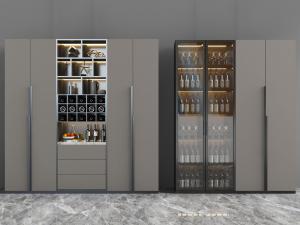 新中式现代玻璃柜门和实木柜门拼接的酒柜3d模型 新中式现代玻璃柜门和实木柜门拼接的酒柜