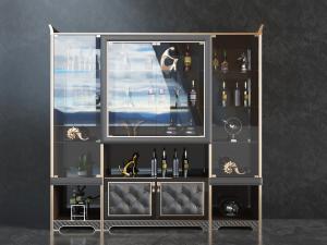 简欧金属边框的玻璃柜门酒柜3d模型 简欧金属边框的玻璃柜门酒柜