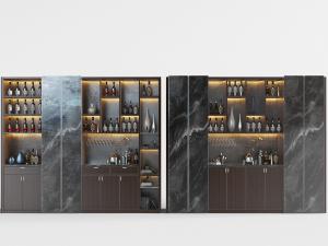 新中式大理石纹理柜门的酒柜3d模型 新中式大理石纹理柜门的酒柜