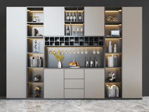 新中式带开放式收纳的酒柜3d模型 新中式带开放式收纳的酒柜