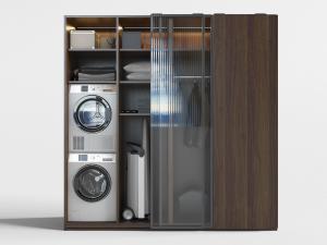 现代嵌入柜体的洗衣机、吸尘器玻璃柜门储物柜置物柜