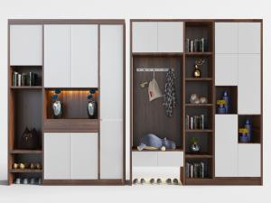 北欧白色柜门的鞋柜、衣架