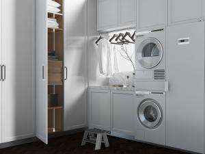 现代洗衣房嵌入柜体的洗衣机烘干机储物柜置物柜