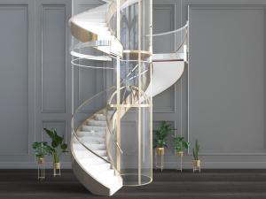 现代玻璃扶手大理石台阶旋转楼梯3d模型 现代玻璃扶手大理石台阶旋转楼梯