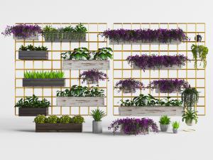 阳台金属架上的盆栽植物墙