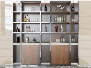 现代新中式装饰金属条的酒柜3d模型 现代新中式装饰金属条的酒柜