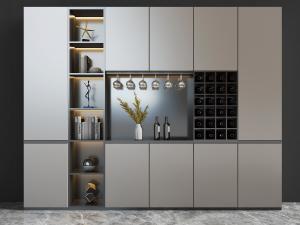 新中式现代浅咖啡色实木酒柜3d模型 新中式现代浅咖啡色实木酒柜