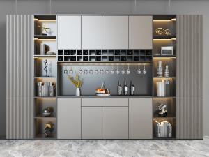 新中式带条形纹理装饰柜门的酒柜3d模型 新中式带条形纹理装饰柜门的酒柜