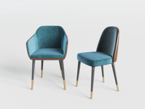 现代蓝色布艺餐椅