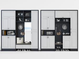 简欧现代白色柜门的黑色鞋柜、衣架