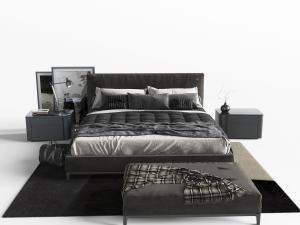 后现代布艺双人床床尾凳