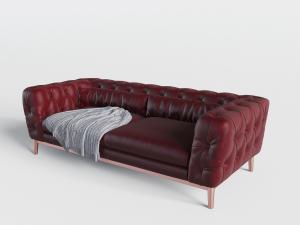 现代酒红色软包靠背的多人沙发3d模型 现代酒红色软包靠背的多人沙发