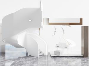 现代白色旋转楼梯钢琴3d模型 现代白色旋转楼梯钢琴