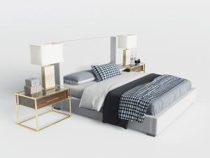 现代白色双人床床头柜