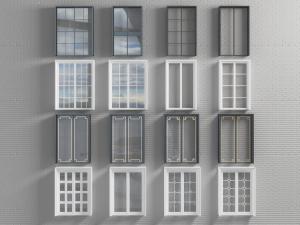 新中式带窗格的平开窗